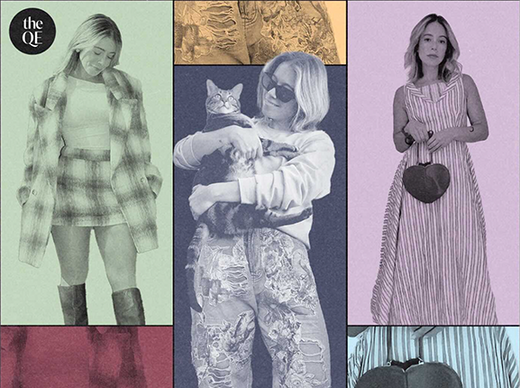 Women in Magnolia Pearl artisan vintage clothing, whimsical designs, heart purse, cat, collage