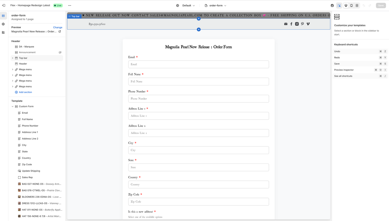 Magnolia Pearl new release order form on Shopify, artisan clothing, vintage whimsical style
