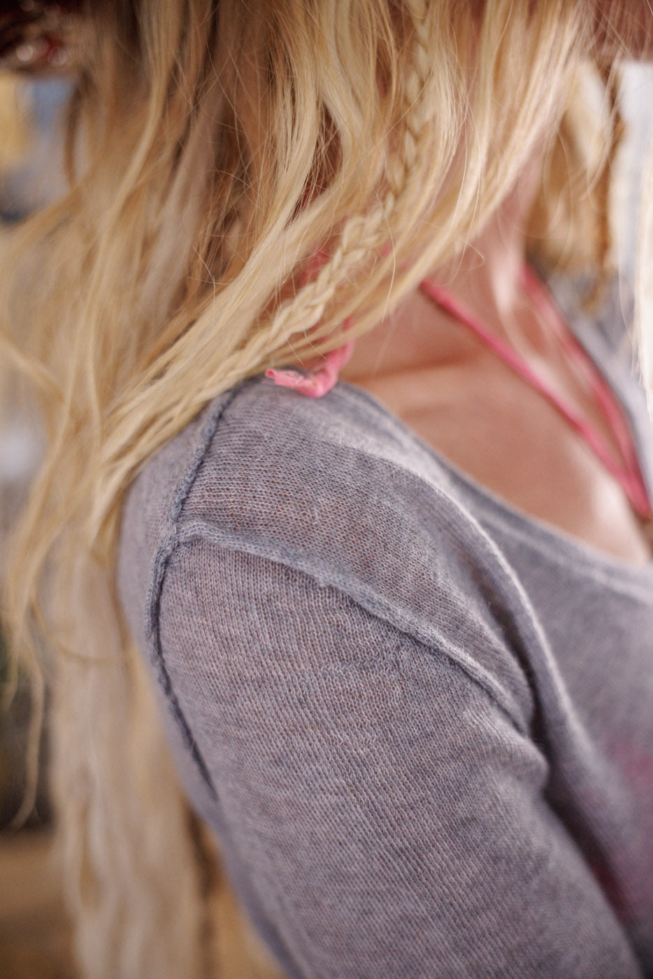 Gray cashmere sweater with artisan seam detail, Magnolia Pearl vintage style clothing