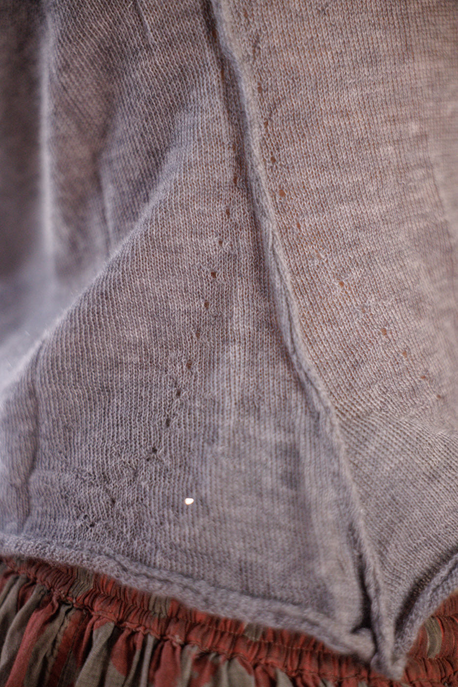 Gray cashmere artisan knit top with whimsical vintage design, Magnolia Pearl style