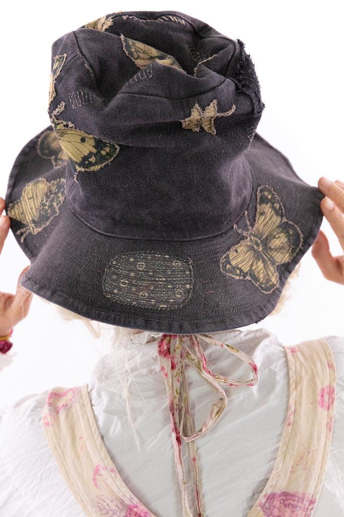Magnolia Pearl artisan butterfly patchwork hat, whimsical vintage style, unique handmade fashion