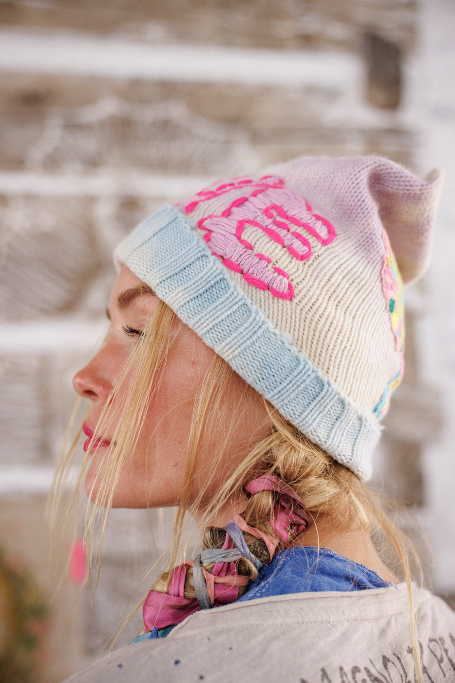Embroidered Love Beanie Magnolia Pearl Clothing