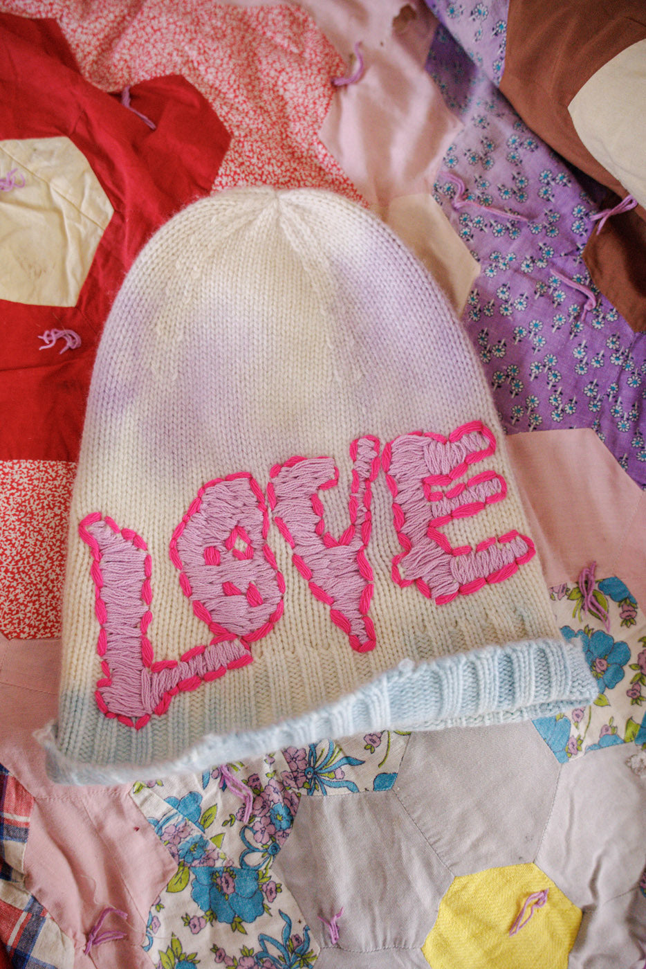 Embroidered Love Beanie Magnolia Pearl Clothing