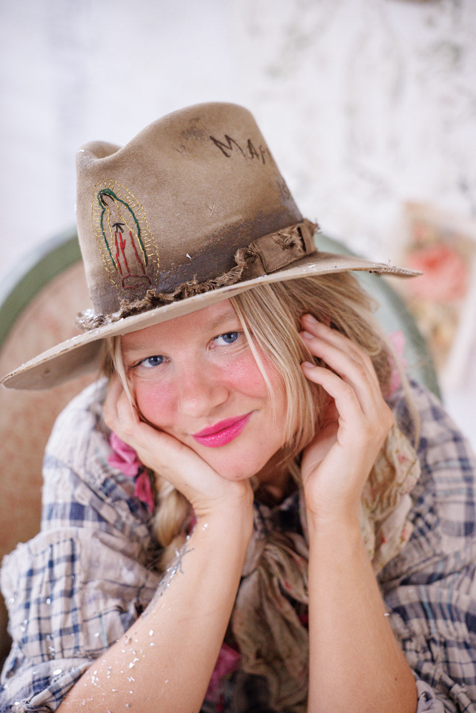 Hand-Embroidered Virgen de Guadalupe Crushed Fedora