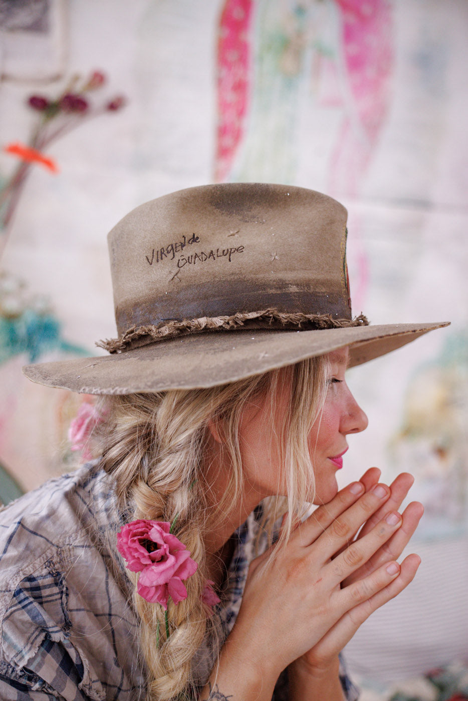 Hand-Embroidered Virgen de Guadalupe Crushed Fedora