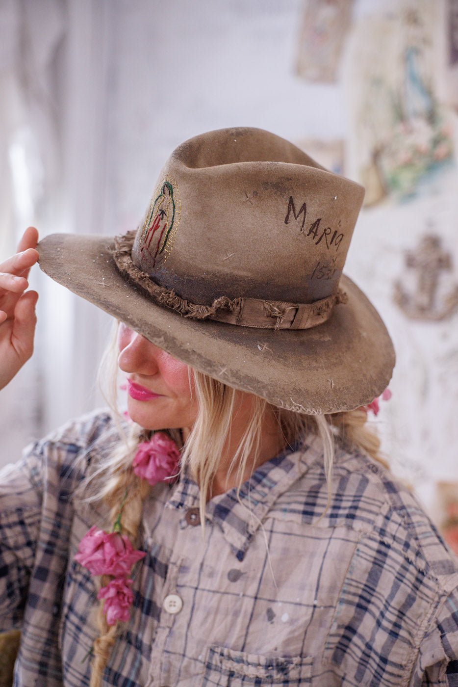 Hand-Embroidered Virgen de Guadalupe Crushed Fedora
