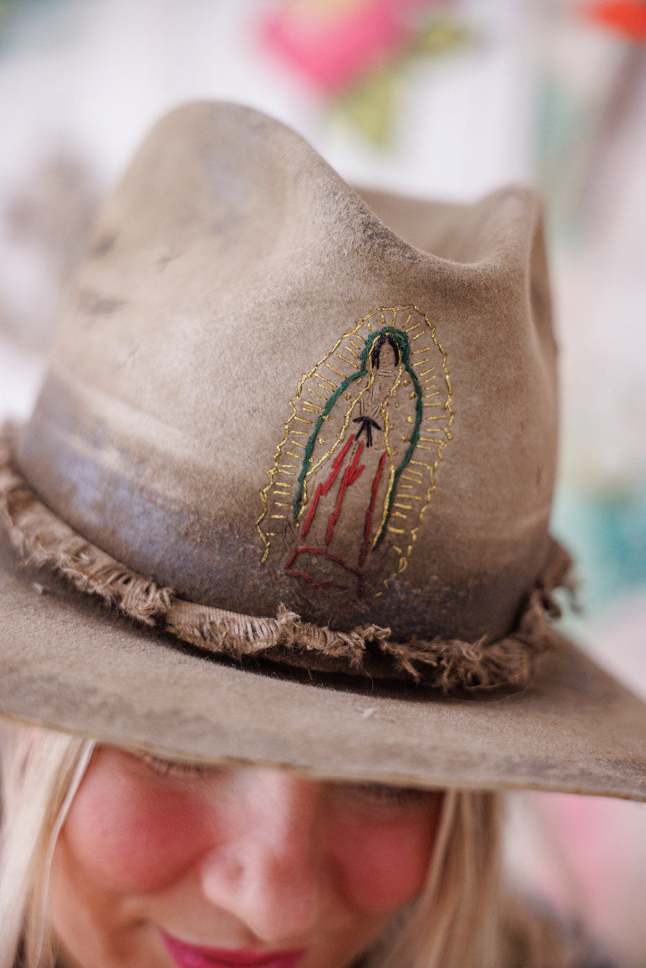 Hand-Embroidered Virgen de Guadalupe Crushed Fedora
