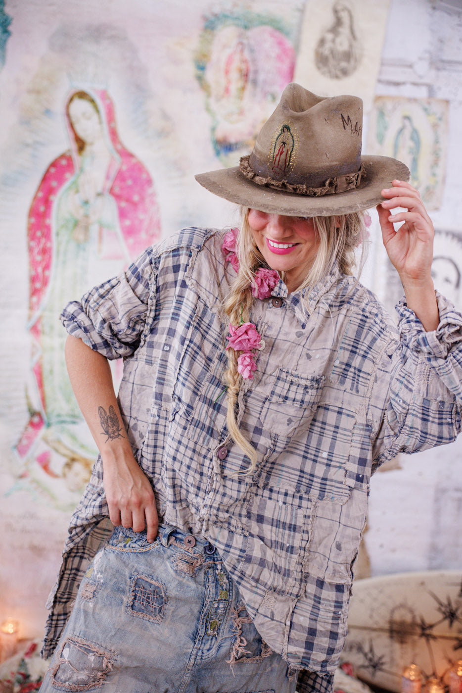 Hand-Embroidered Virgen de Guadalupe Crushed Fedora