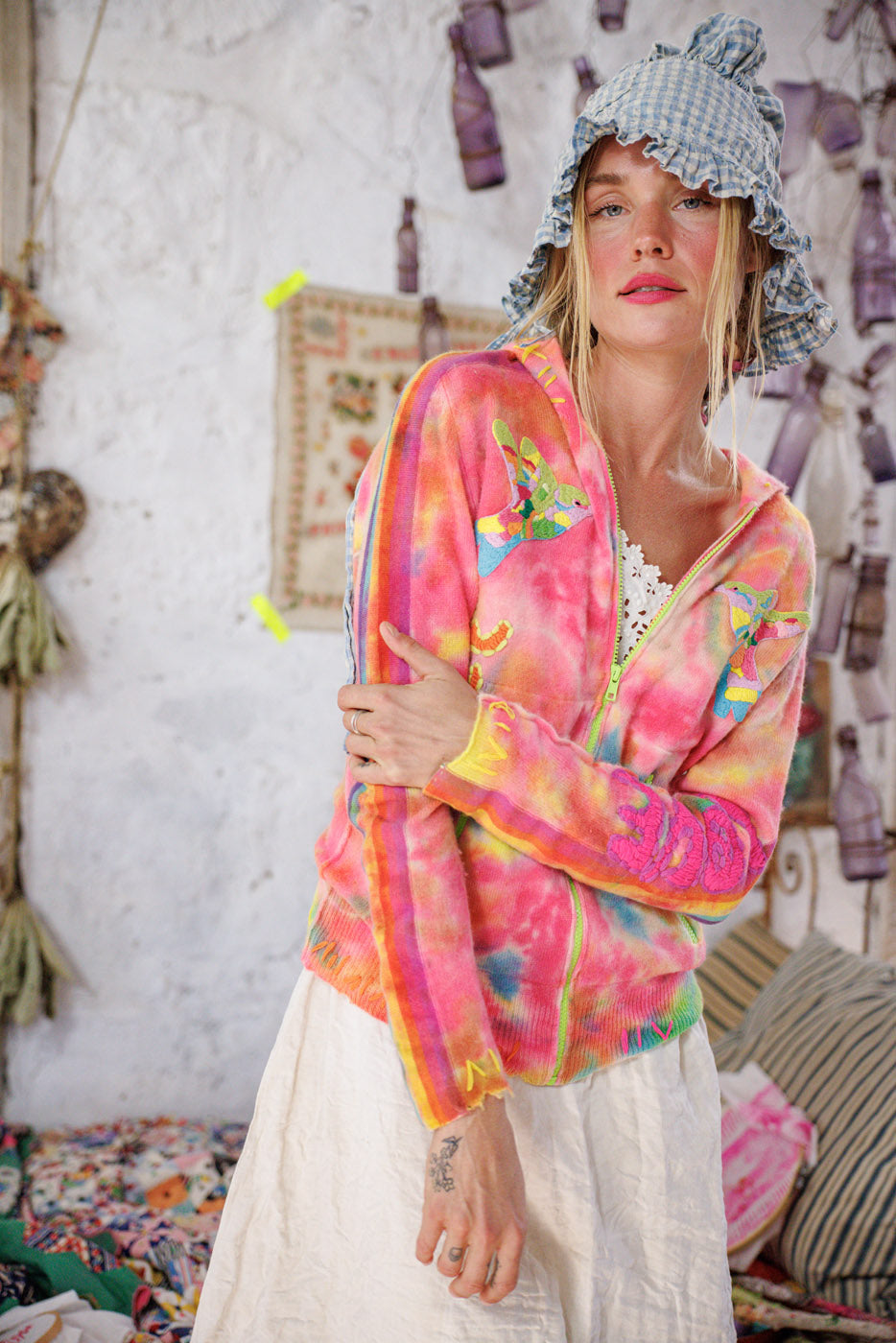 Embroidered Zip Hoodie Magnolia Pearl Clothing