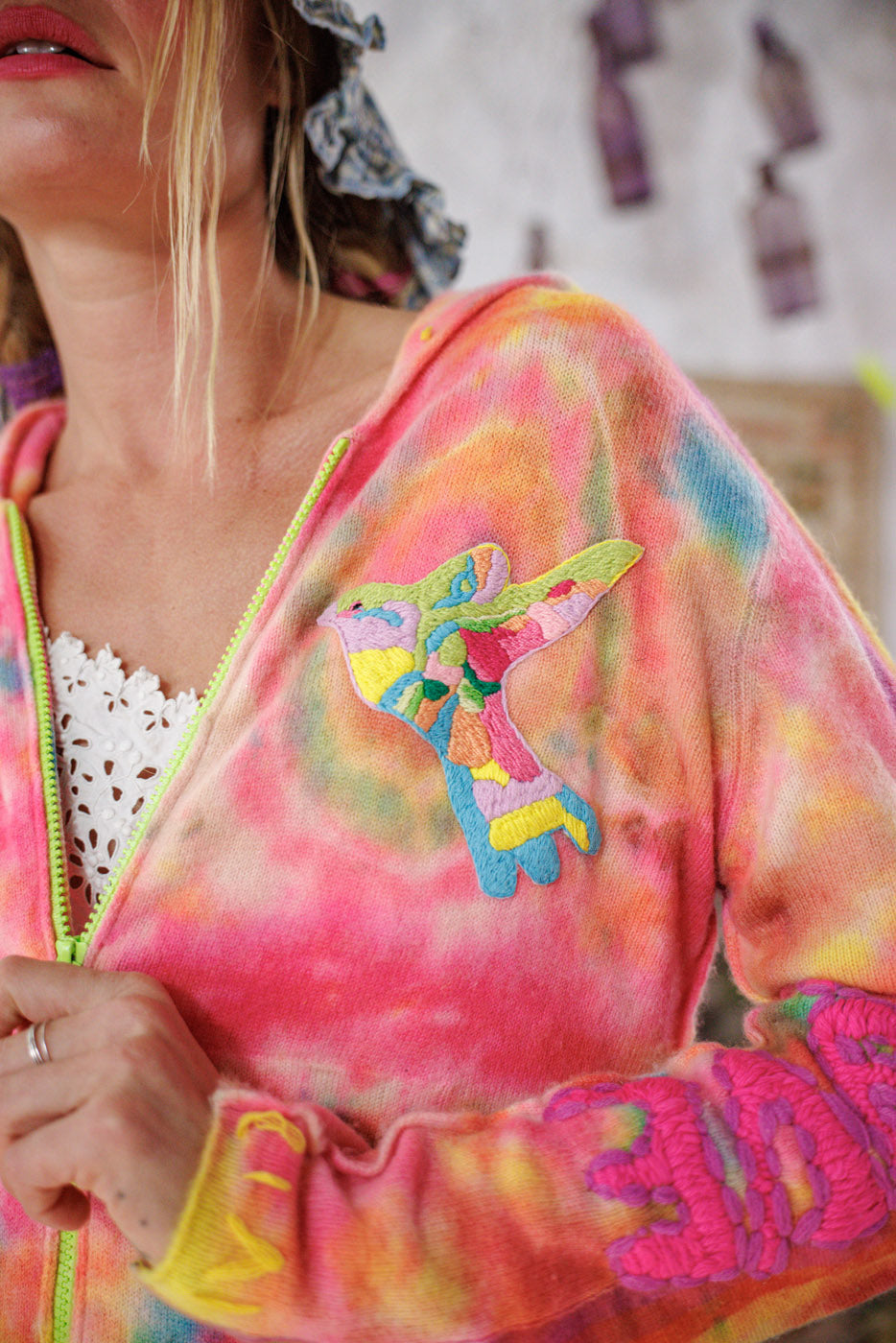 Embroidered Zip Hoodie Magnolia Pearl Clothing