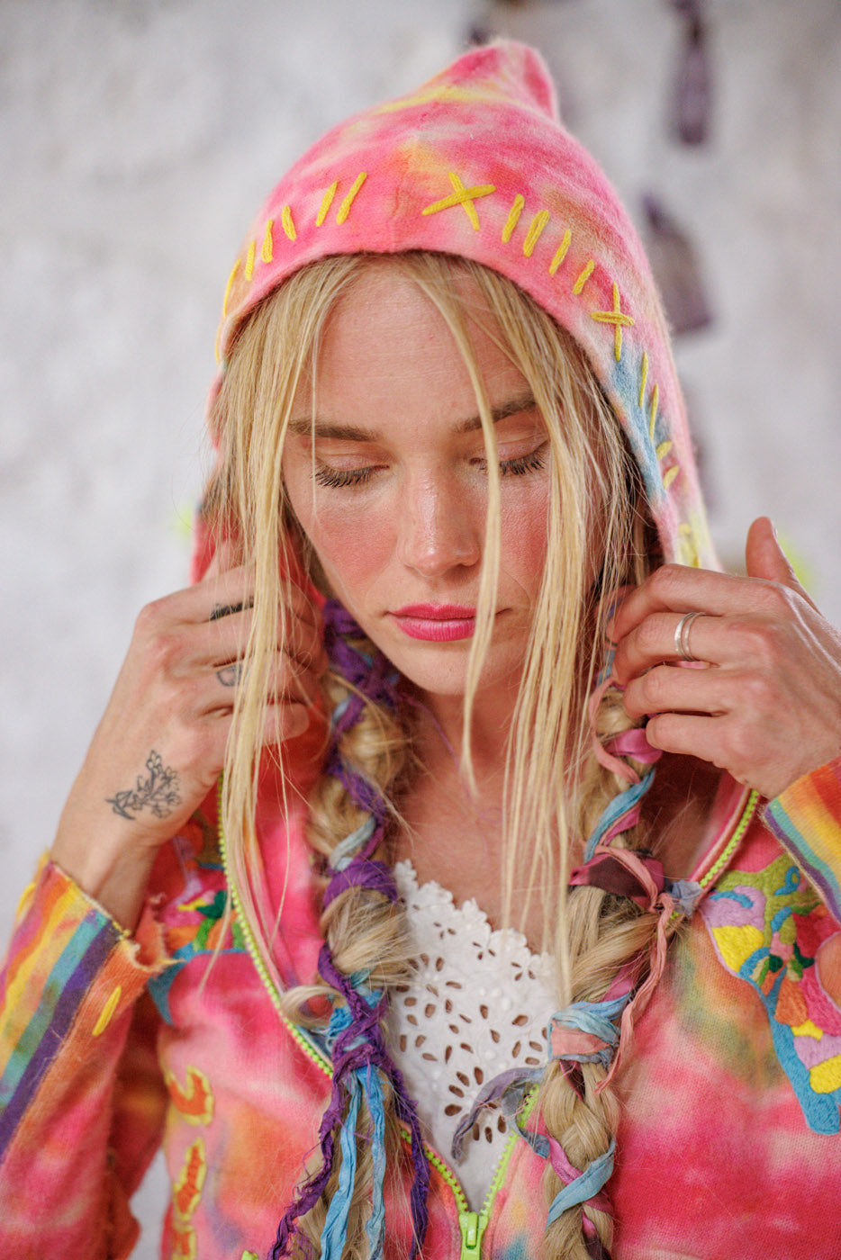 Embroidered Zip Hoodie Magnolia Pearl Clothing