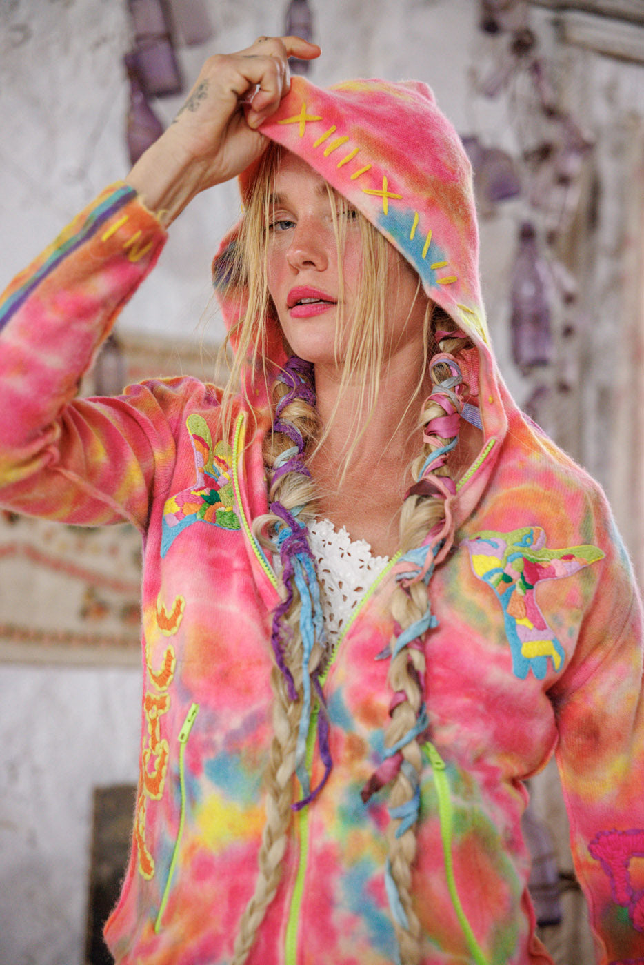 Embroidered Zip Hoodie Magnolia Pearl Clothing