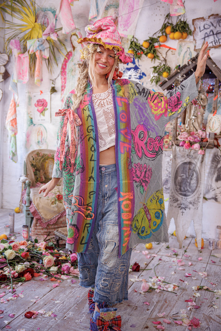 Кимоно с кабелен плетен графичен дизайн в цвят гълъбово пепел 