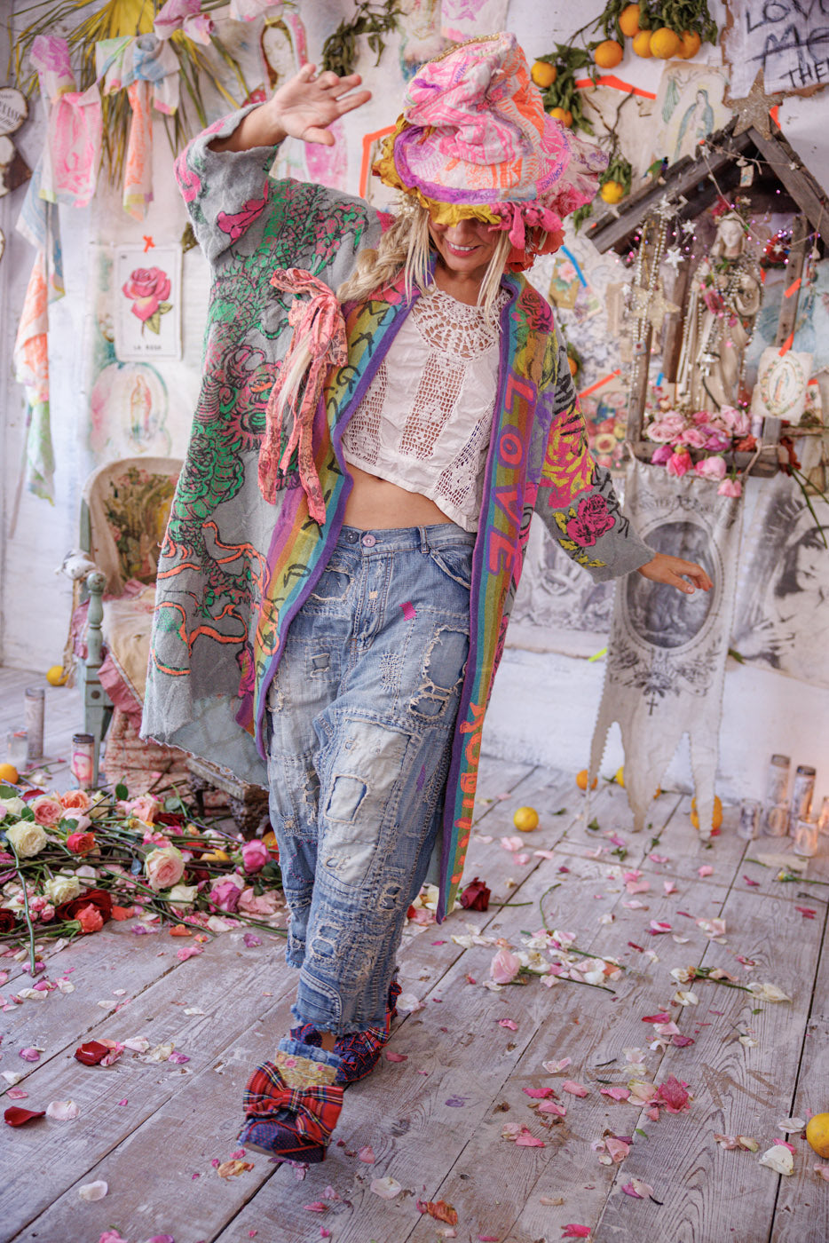 Кимоно с кабелен плетен графичен дизайн в цвят гълъбово пепел 