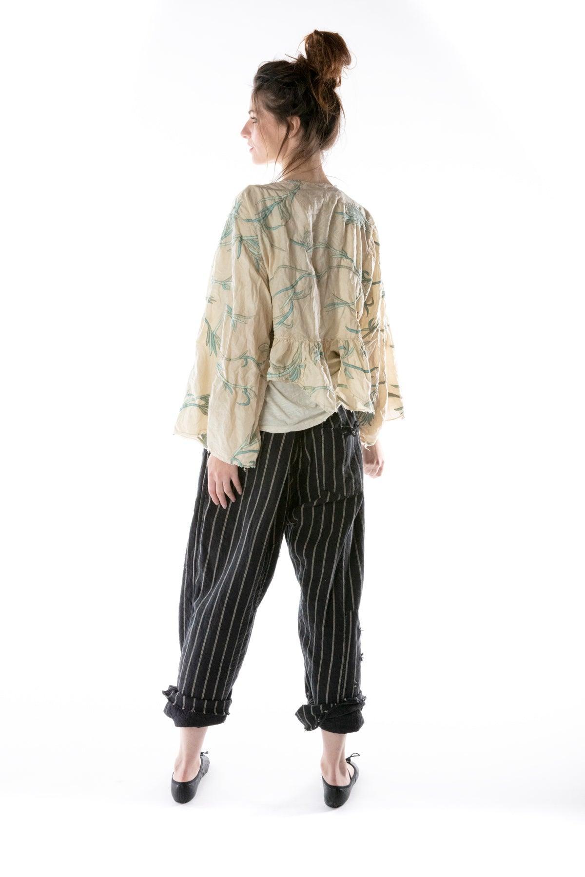 Magnolia Pearl artisan floral embroidered jacket and striped pants, whimsical vintage style