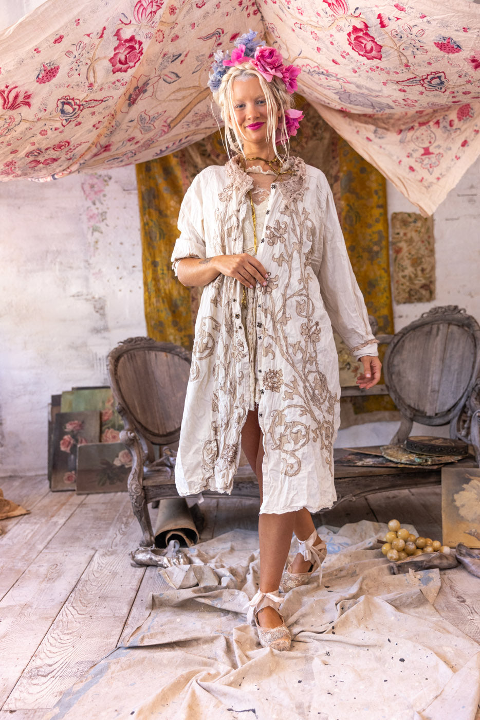 Leola Embroidered Smock Coat Leola Embroidered Smock Coat