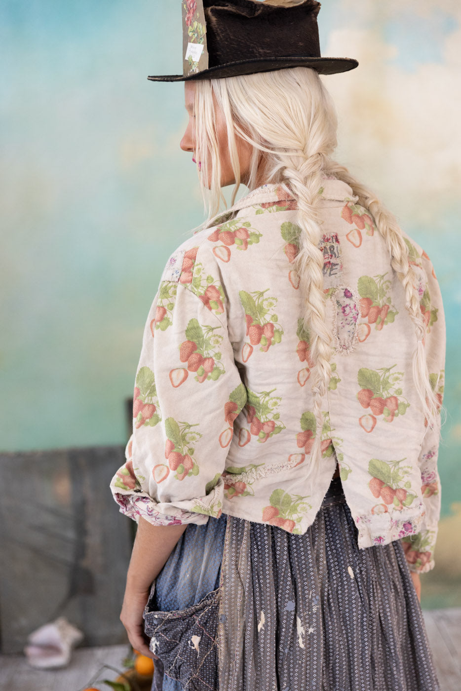 Veste Réversible Magnolia Pearl - Imprimé Fraises Et Fleurs, Fait Main, Taille Unique