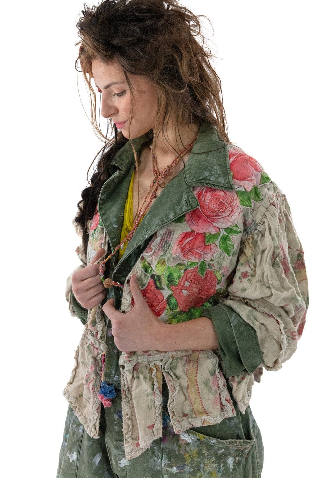 Floral-appliquÃ© leather jacket