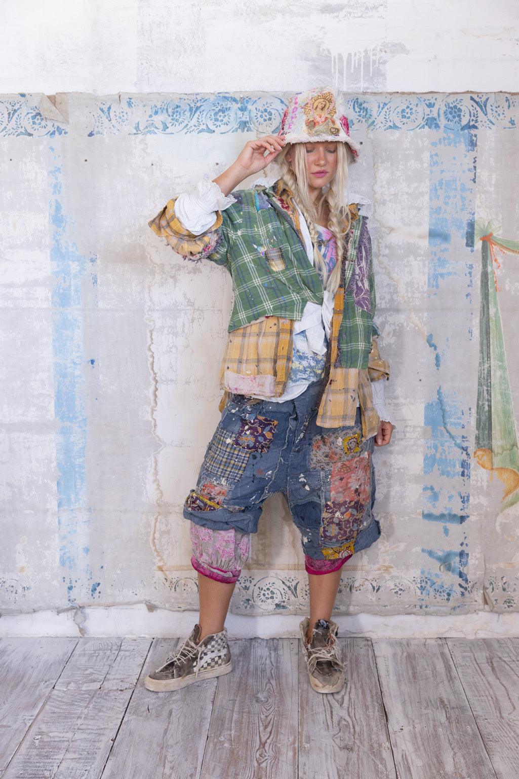 Magnolia Pearl artisan patchwork jacket and pants, whimsical vintage style, eclectic fashion