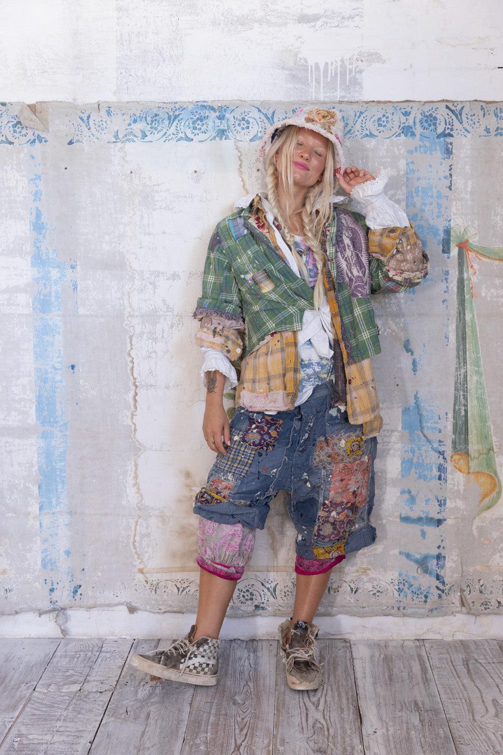 Magnolia Pearl artisan patchwork jacket and pants, whimsical vintage style, eclectic fashion