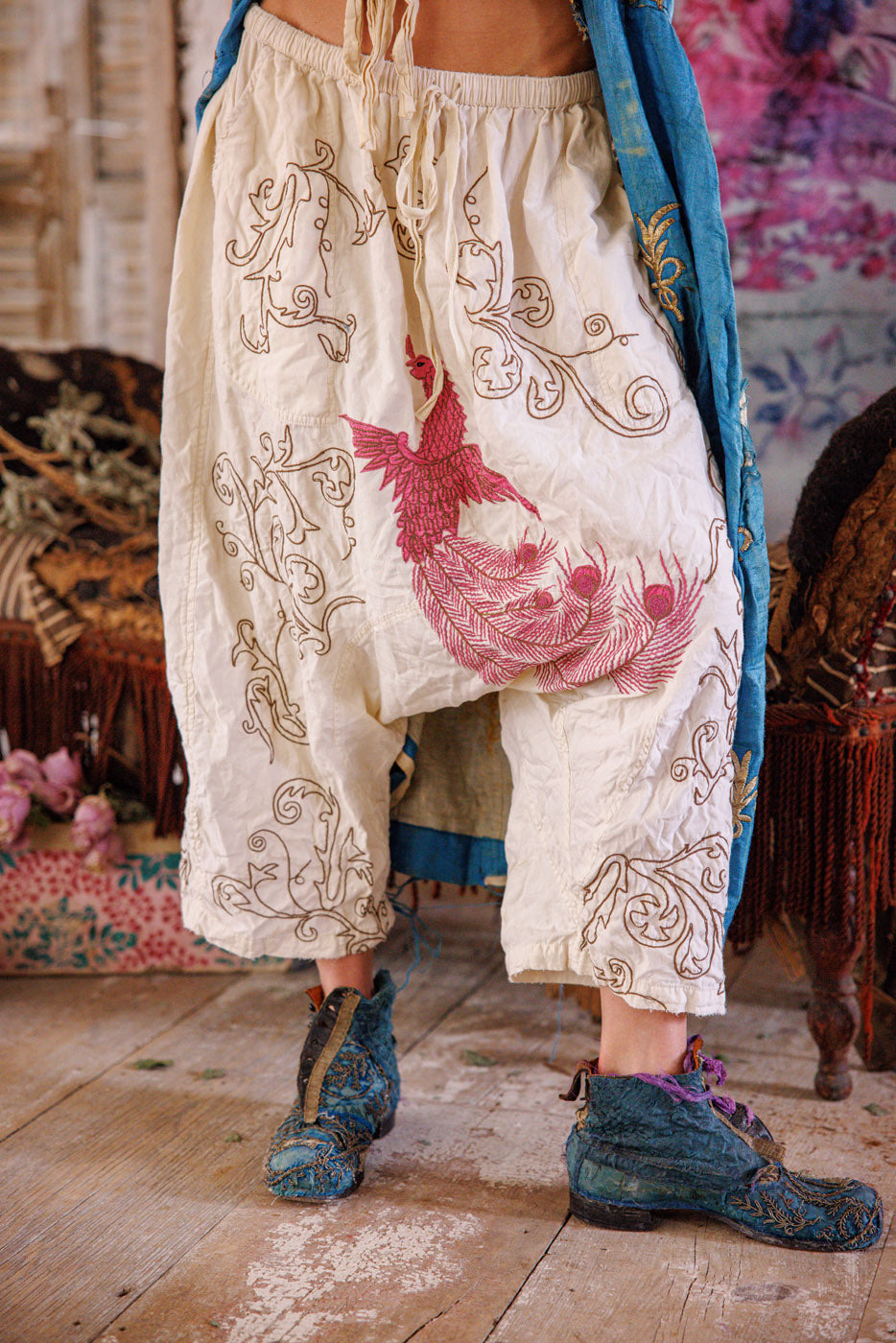 Pantalon Brodé Main Magnolia Pearl - Style Bloomer Crème - Occasion En Parfait état