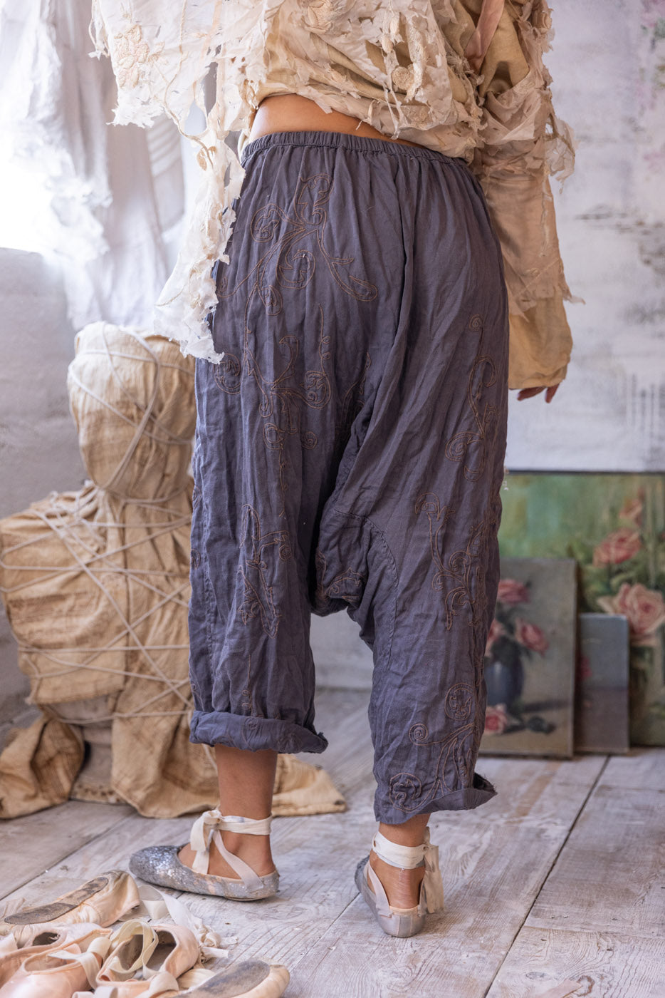 Pantalon Style Bloomer Brodé Main Magnolia Pearl - Taille Unique, Couleur Crème - Occasion Parfait état