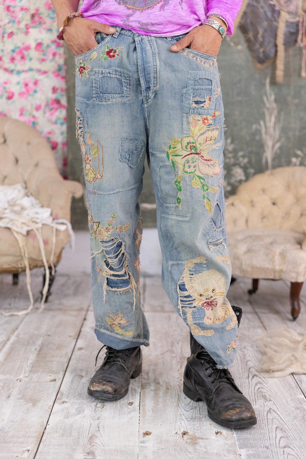 Mixed Signals Ripped Baggy Jeans - Pink