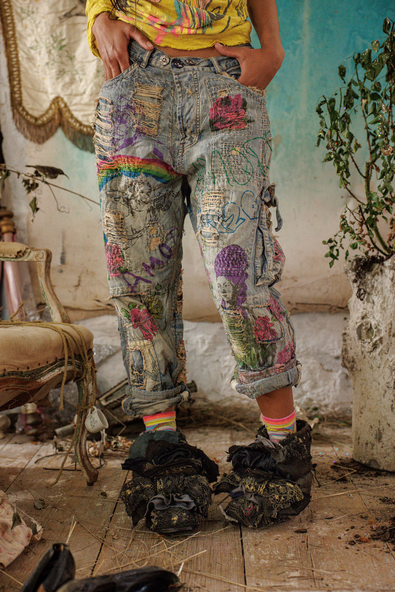 Denims de rêve d'amour arc-en-ciel Indigo délavé  - Image 1