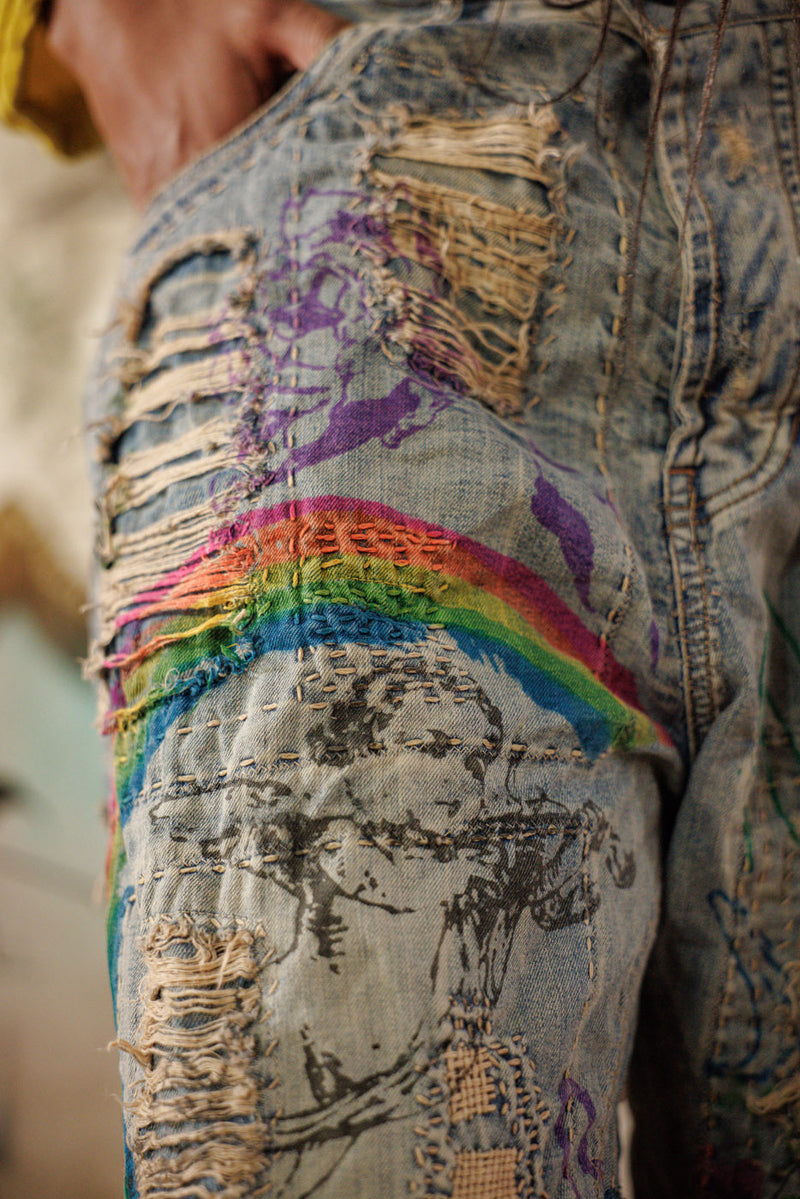 Denims de rêve d'amour arc-en-ciel Indigo délavé  - Image 3