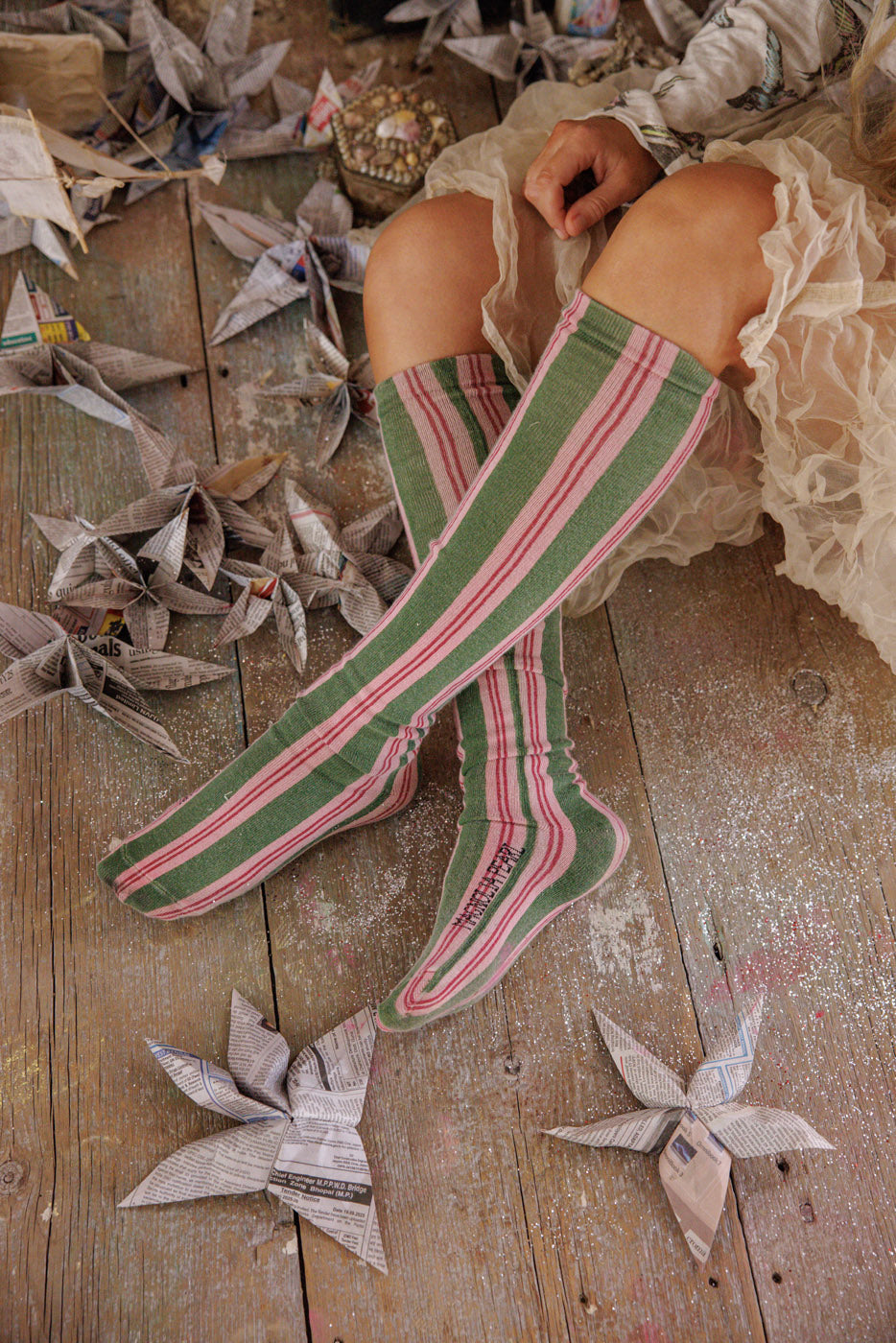 Green & Pink Stripe Over-the-Knee Socks Magnolia Pearl Clothing