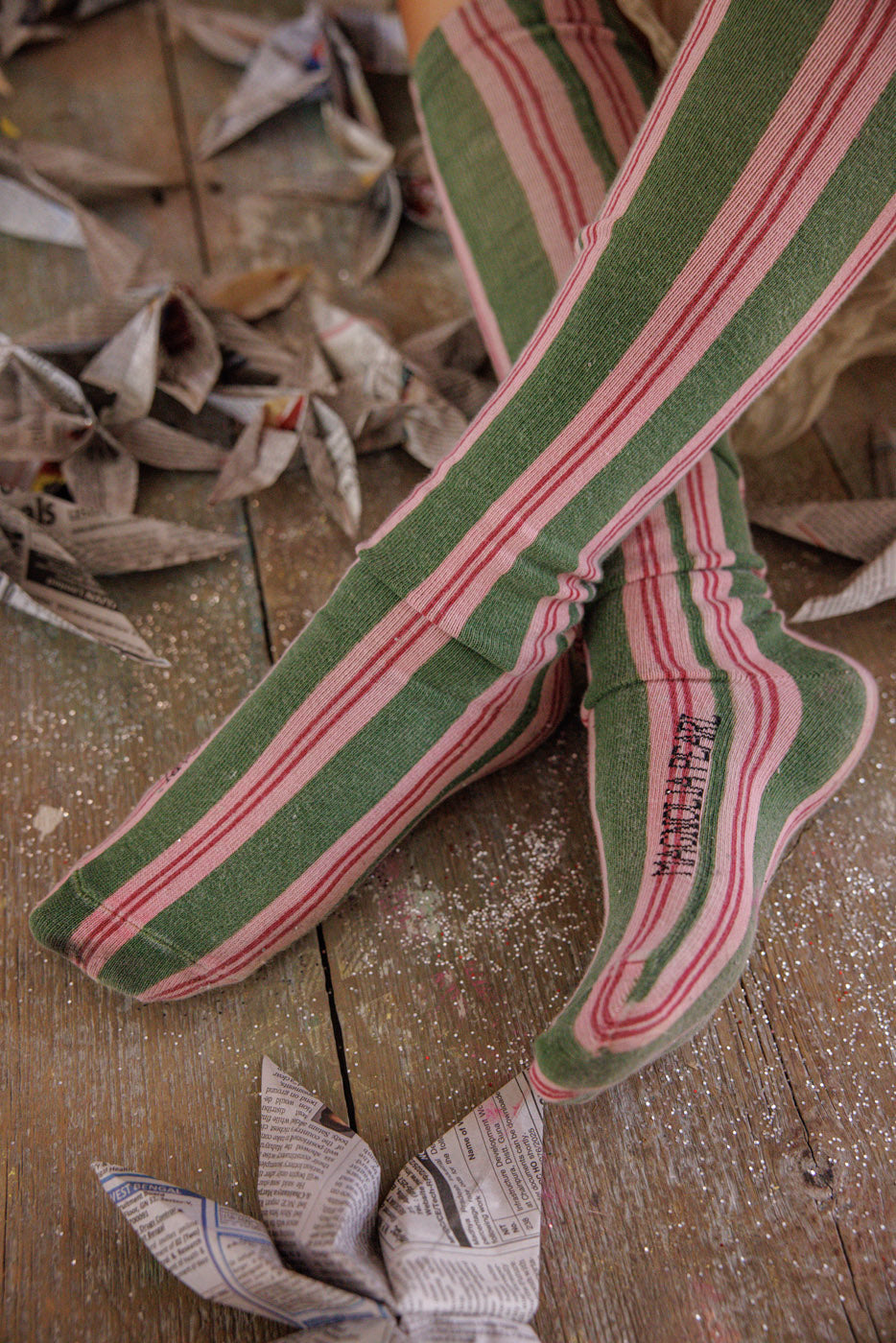 Green & Pink Stripe Over-the-Knee Socks Magnolia Pearl Clothing