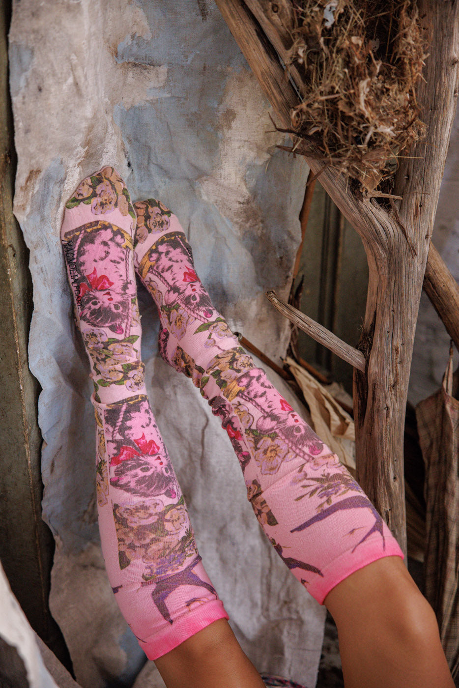 Floral Kittyswing OTK Socks