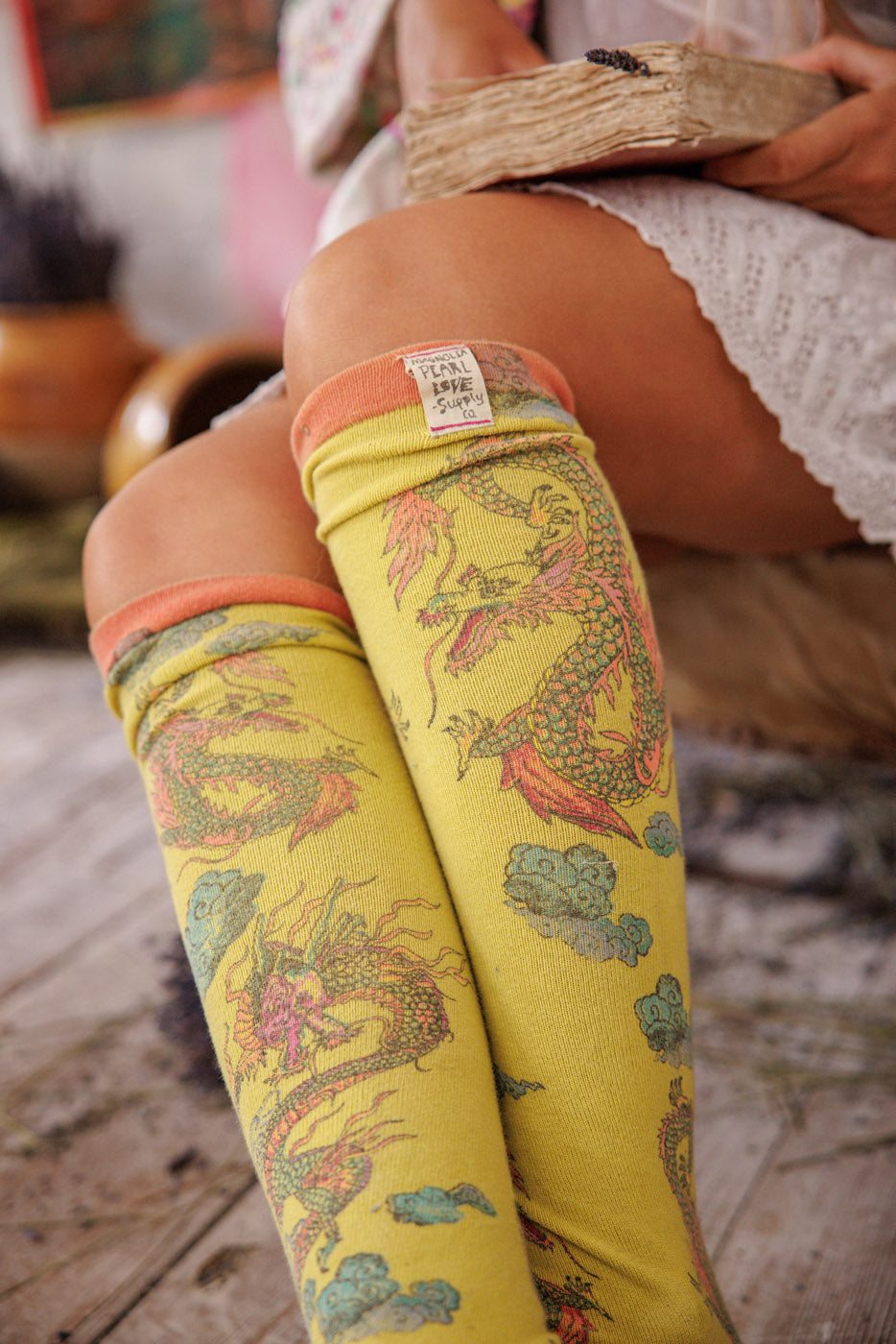 Spirit Dragon OTK Socks Magnolia Pearl Clothing