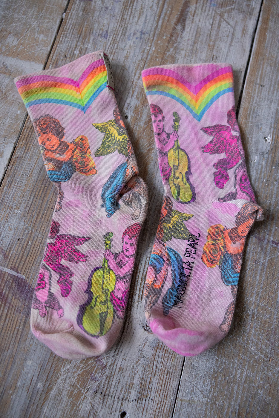 Trykte MP-sokker fioliner og roser 