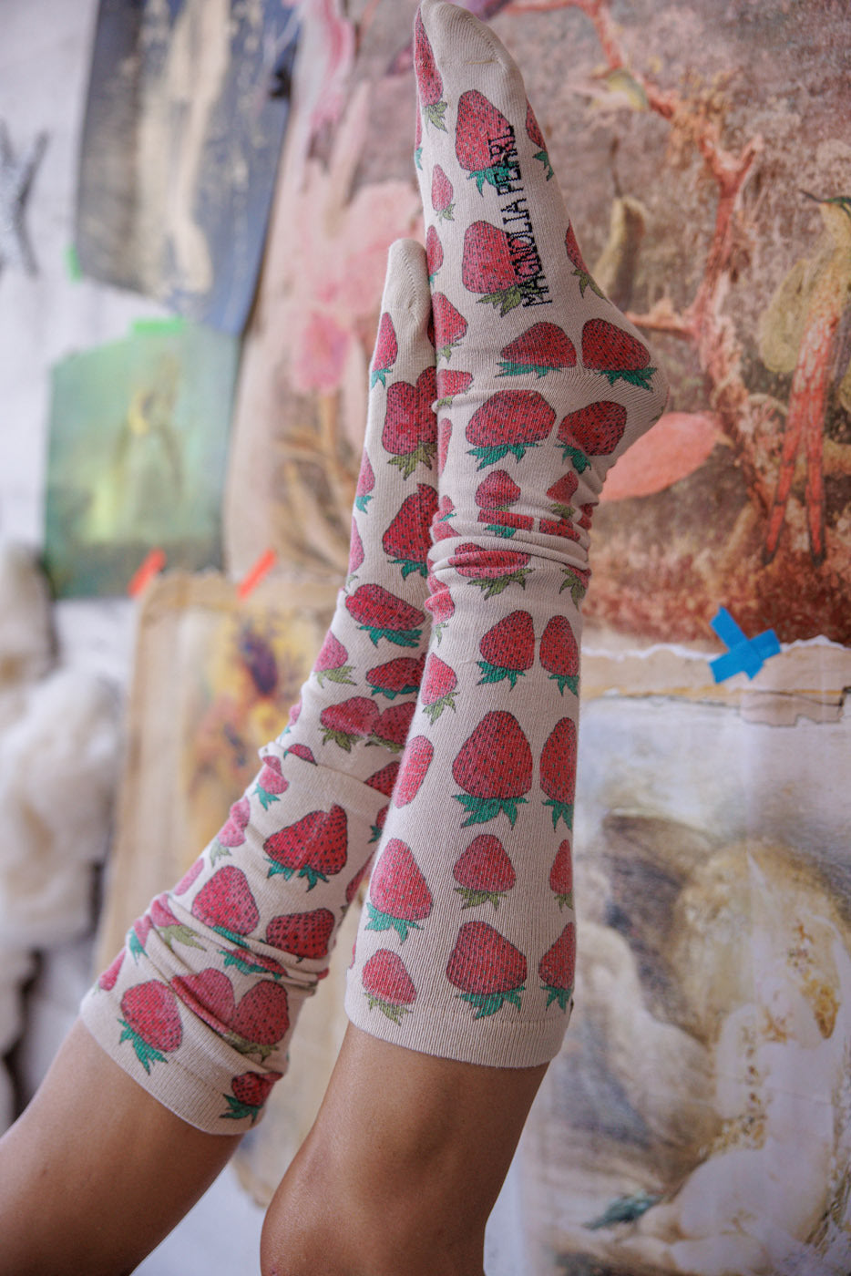 Chaussettes au-dessus du genou fraise Remi 
