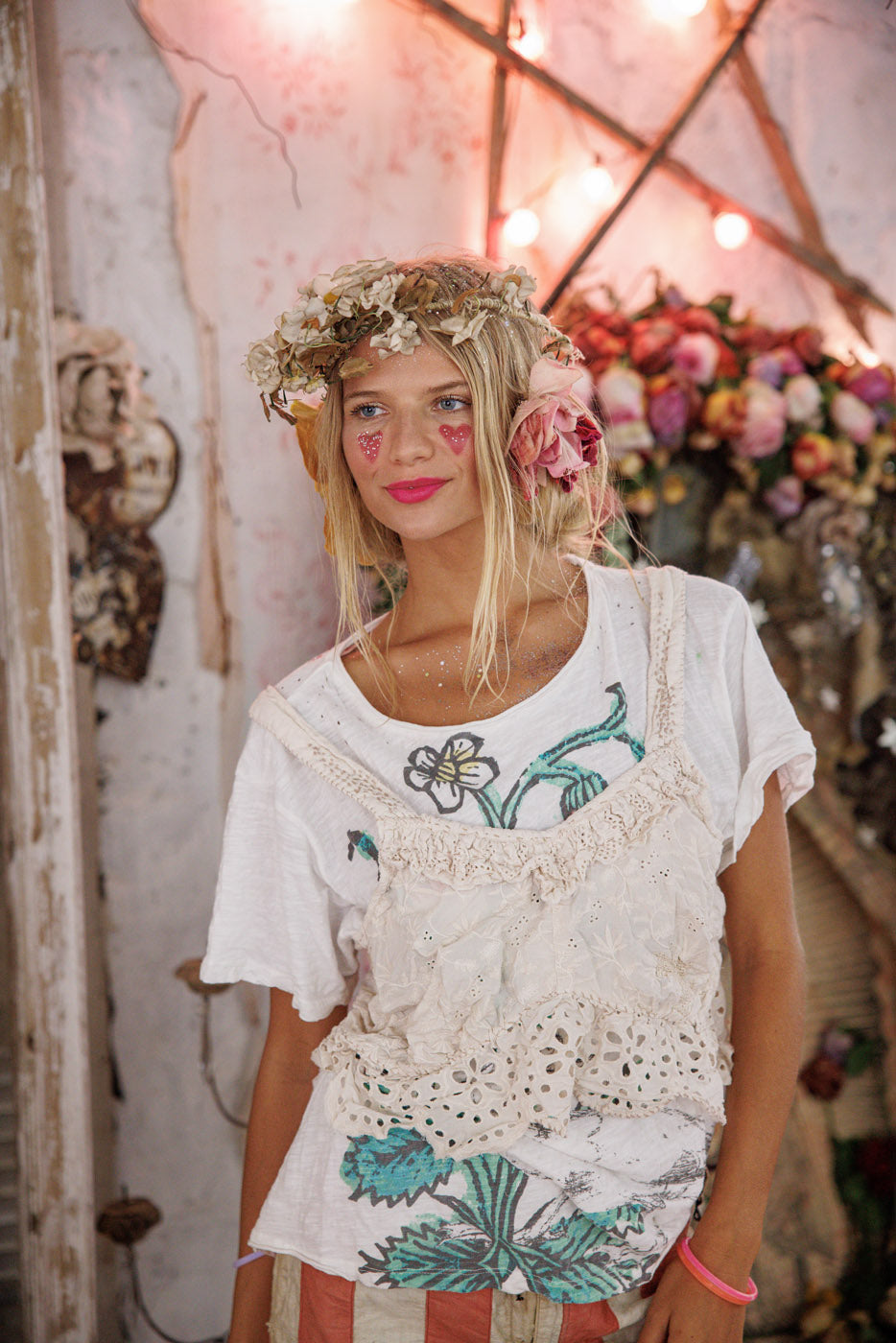 Cami à volants et œillets olive 