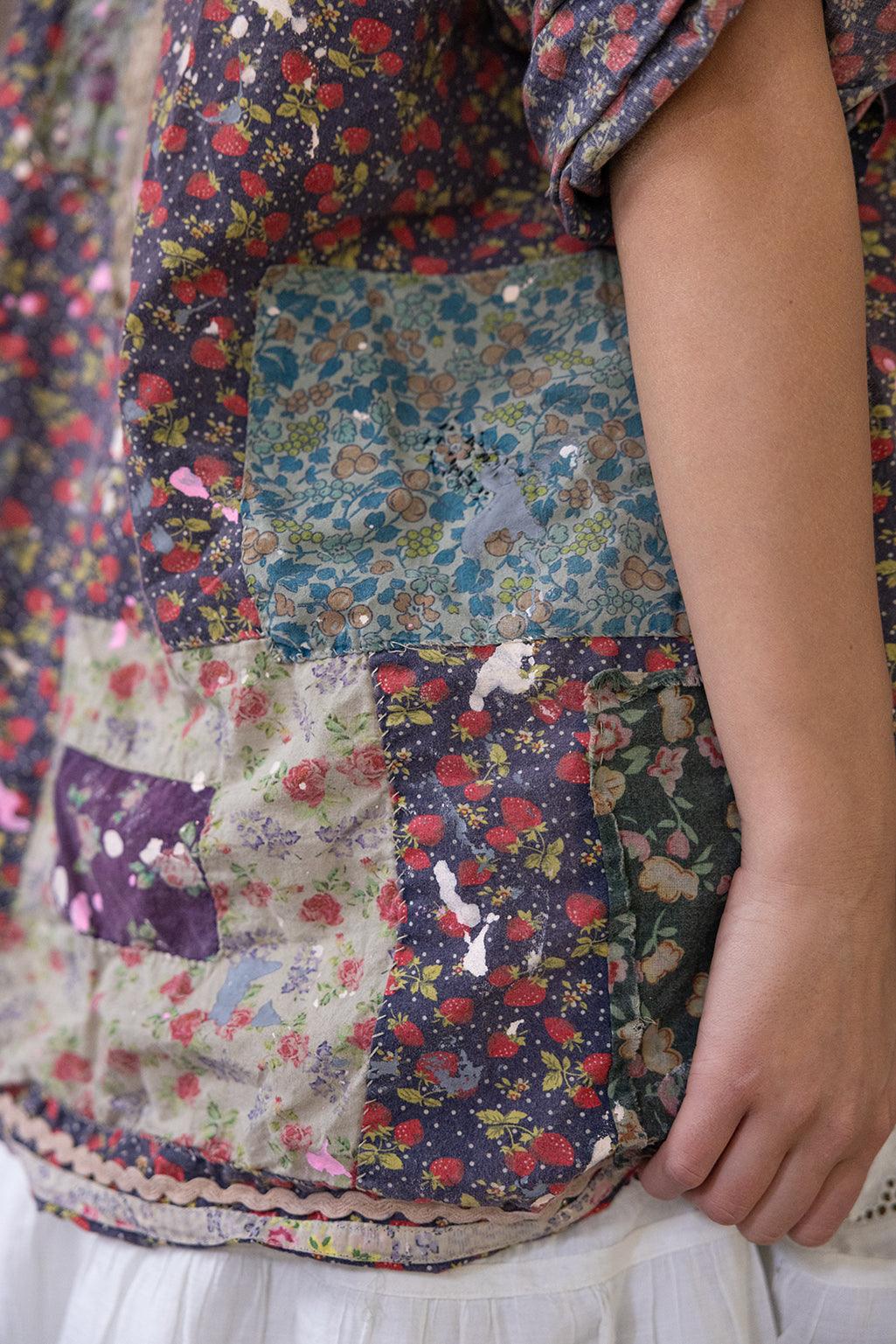 Magnolia Pearl artisan patchwork blouse with whimsical vintage floral patterns and hand-stitched details