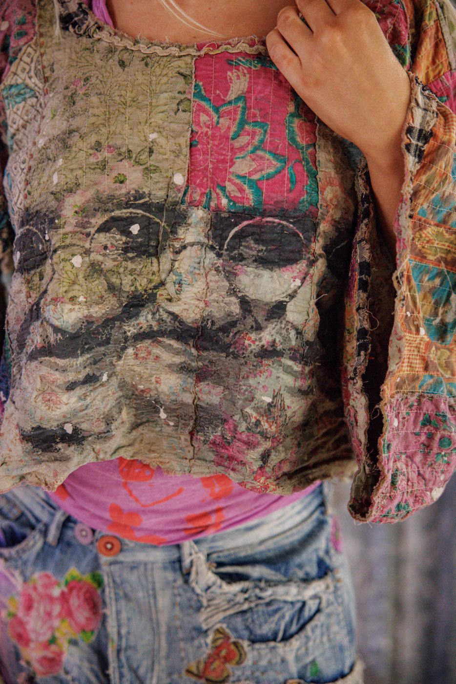 Quilted Bapu Poncho Top Magnolia Pearl Clothing embroidered vintage style with floral prints