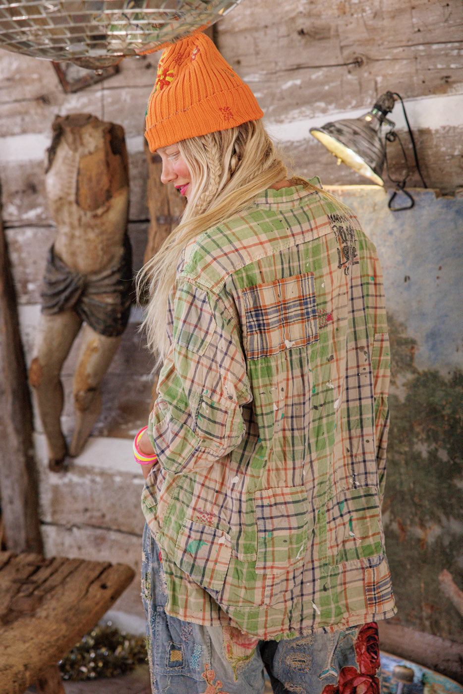 Adison Workshirt Magnolia Pearl Clothing green plaid print flannel vintage style shirt.