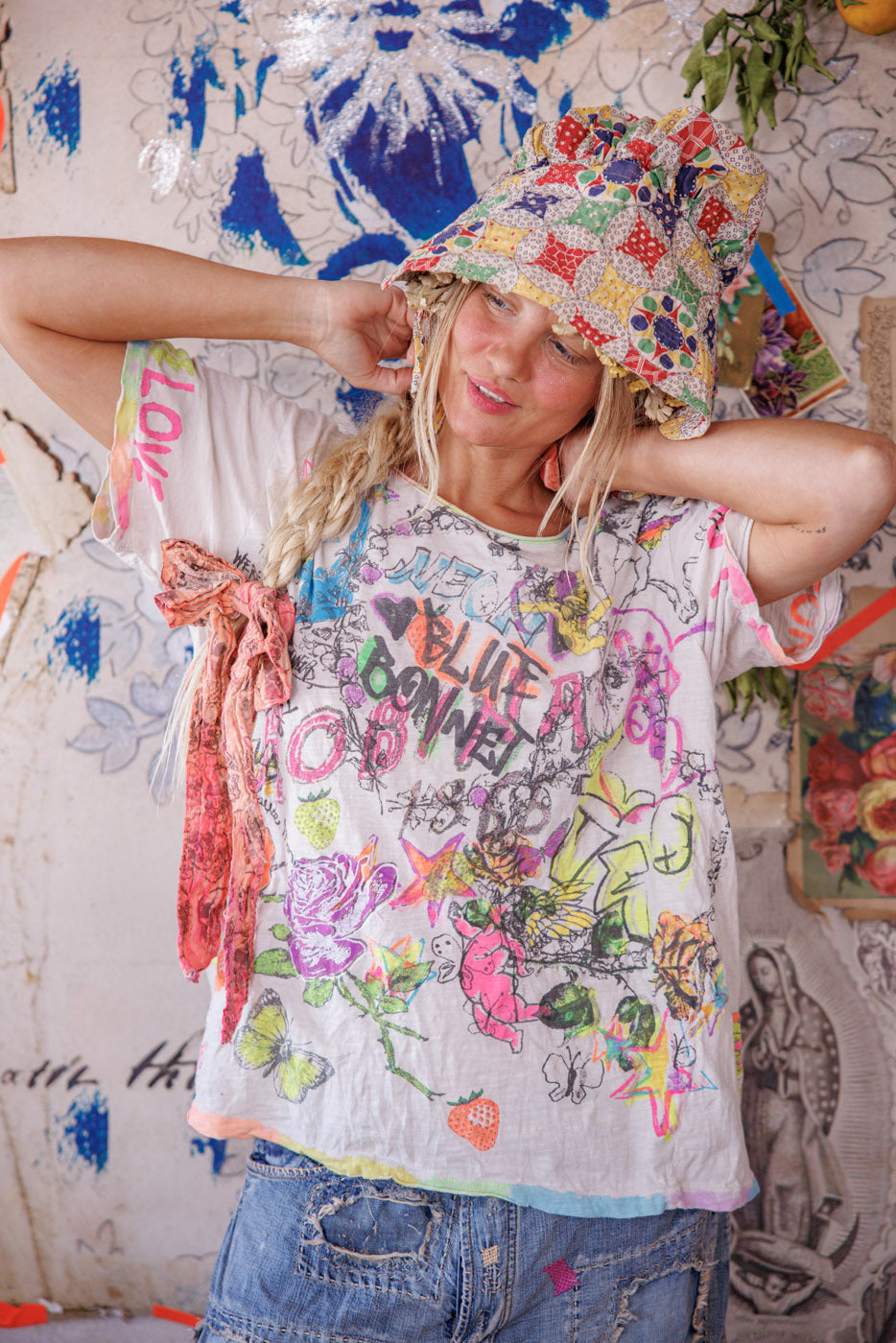 Neonblaues Bonnet Graffiti T Regenbogen Tropfen 