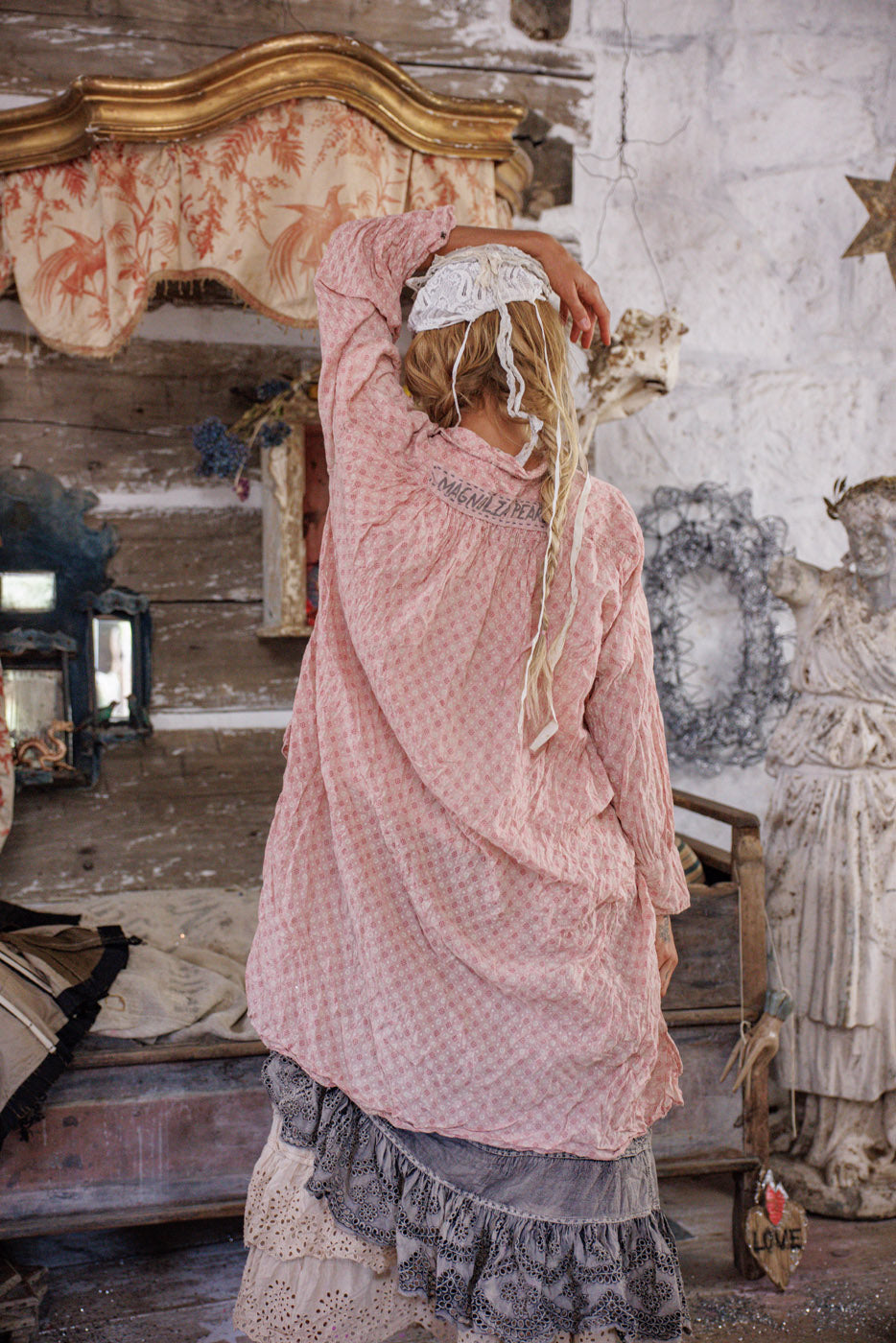 Magnolia Pearl artisan pink vintage top and layered skirt, whimsical cottagecore style