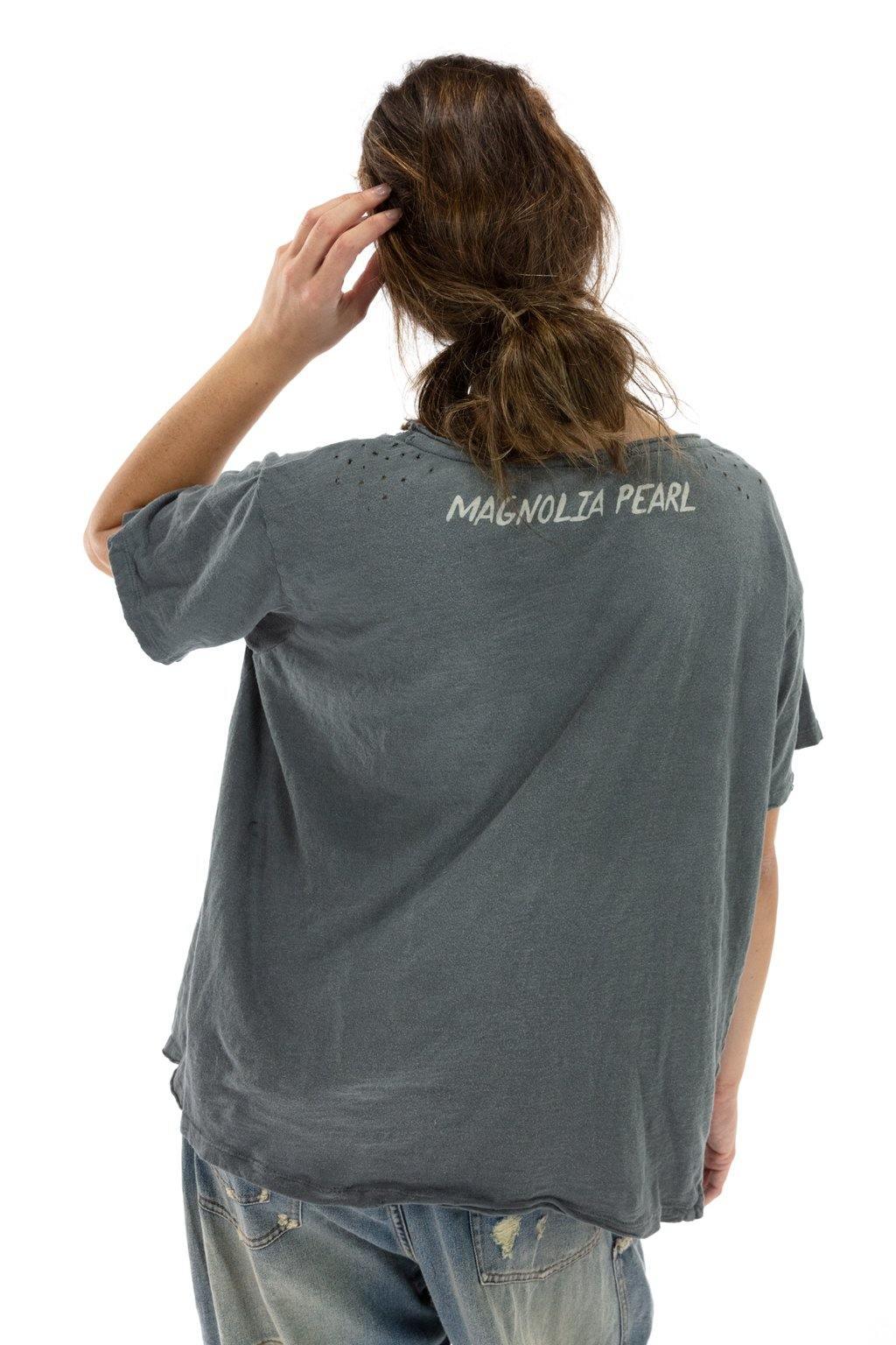 Magnolia Pearl artisan vintage style grey t-shirt with 'Beams of Light' print and whimsical distressed details