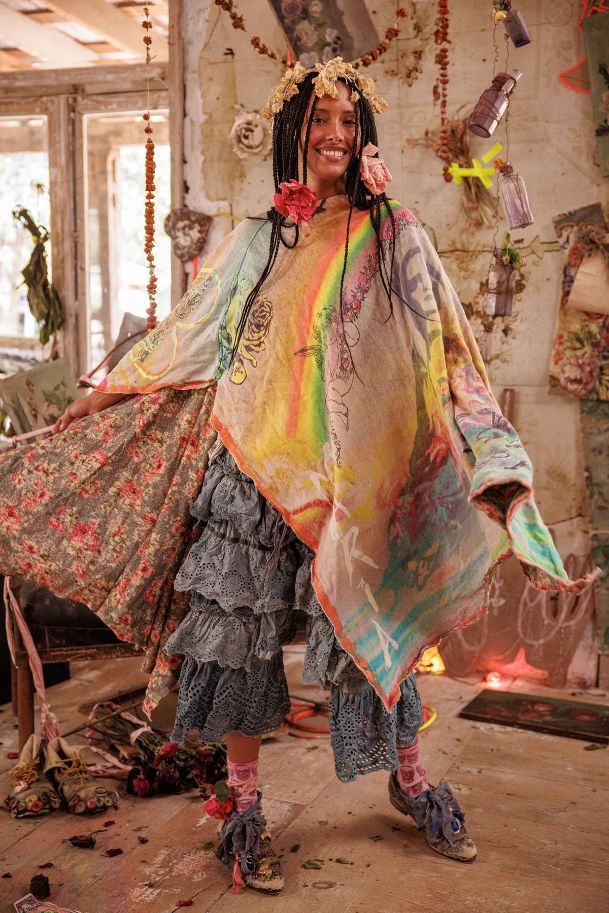 Rainbow Corazon Poncho Ingen 