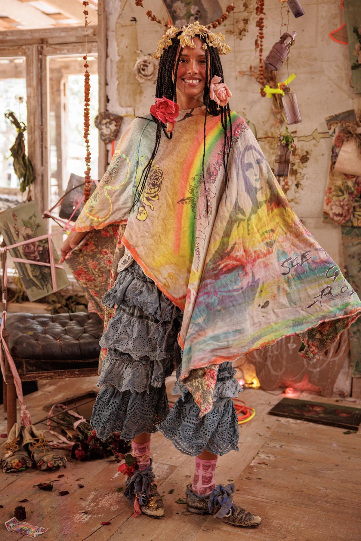 Rainbow Corazon Poncho Ingen 