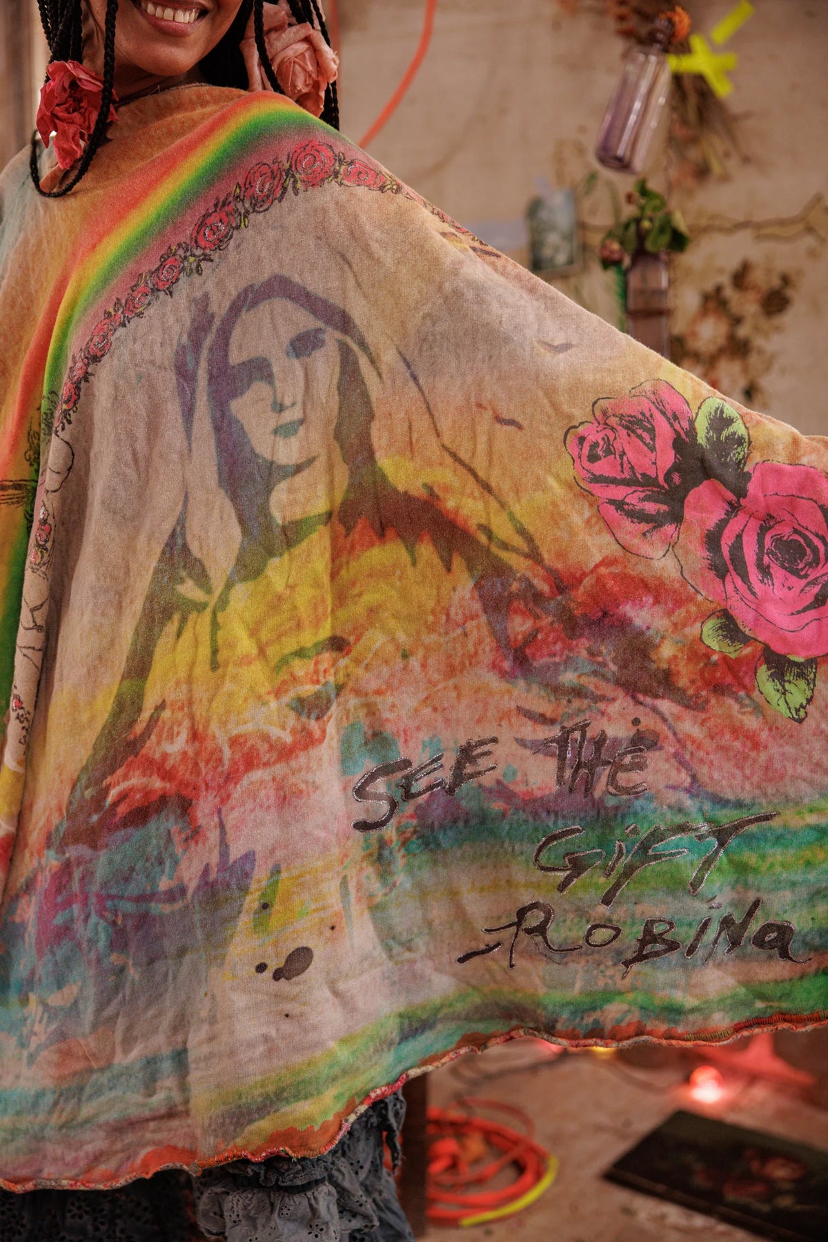 Rainbow Corazon Poncho Ingen 