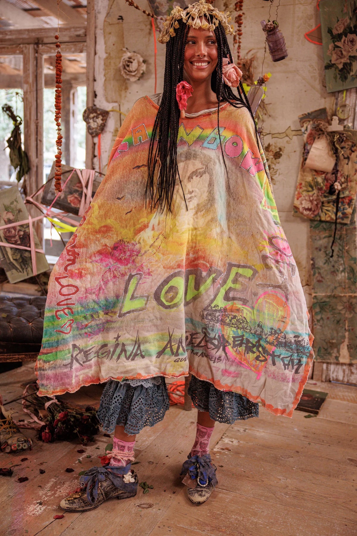 Rainbow Corazon Poncho Ingen 