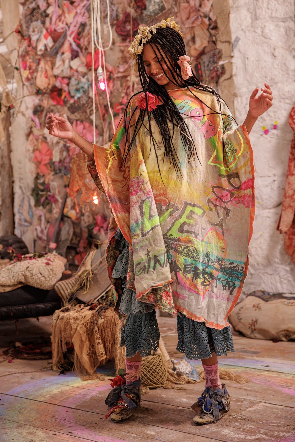 Rainbow Corazon Poncho Ingen 